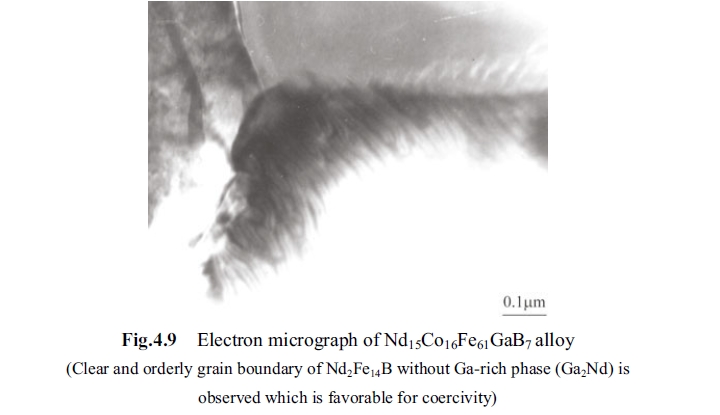 Electron micrograph of Nd15Co16Fe61GaB7 alloy