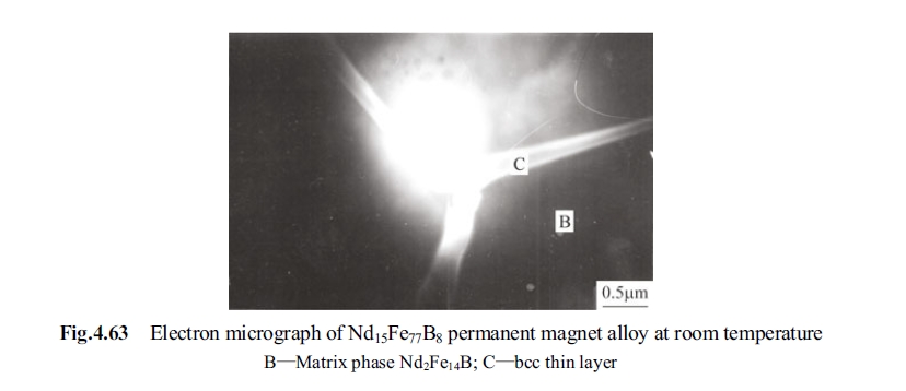 Fig.4.63 Electron micrograph of Nd15Fe77B8 permanent magnet alloy
