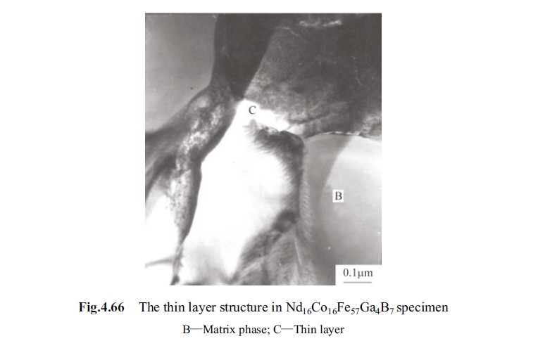 Fig.4.66 The thin layer structure in Nd16Co16Fe57Ga4B7 specimen
